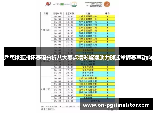乒乓球亚洲杯赛程分析八大要点精彩解读助力球迷掌握赛事动向