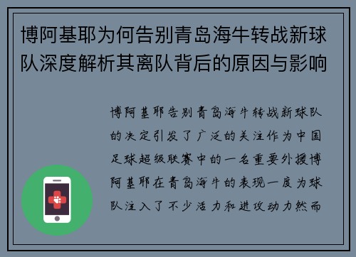 博阿基耶为何告别青岛海牛转战新球队深度解析其离队背后的原因与影响